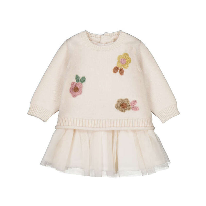 Mayoral Girls Tricot Tulle Dress In Cream