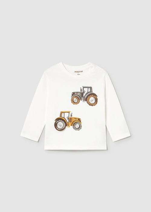 Mayoral Boys Long Sleeve Play Tractor Cream T-shirt