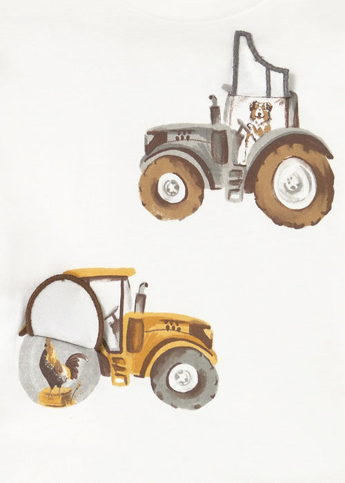 Mayoral Boys Long Sleeve Play Tractor Cream T-shirt