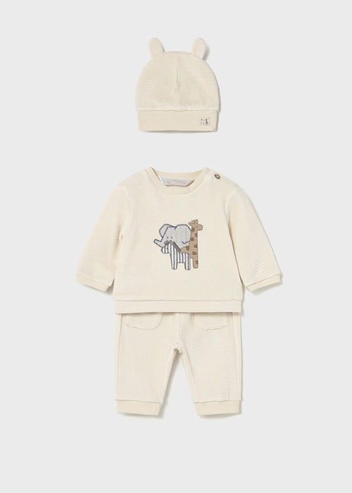 Mayoral Newborn Boy 3 Piece Corduroy Hat And Tracksuit