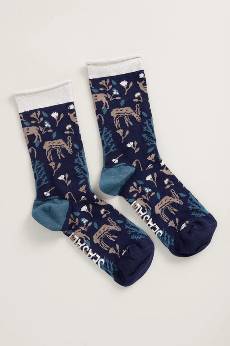 Seasalt Women's Snowy Scenes Socks - Merriment Dark Night