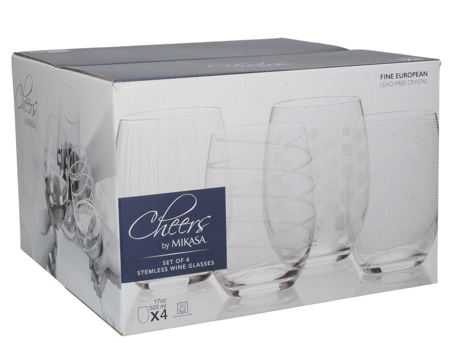 Mikasa Cheers Set Of 4 17Oz Stemless Wine Glasses