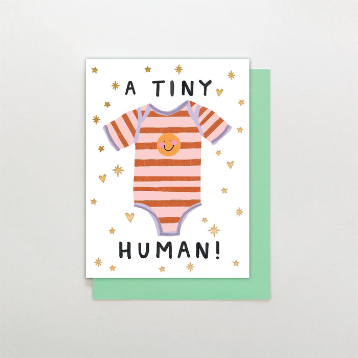 Stop the Clock Tiny Human Babygrow Card