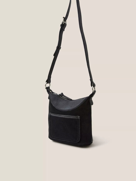 White Stuff Women's Black Mini Fleur Leather Crossbody Bag