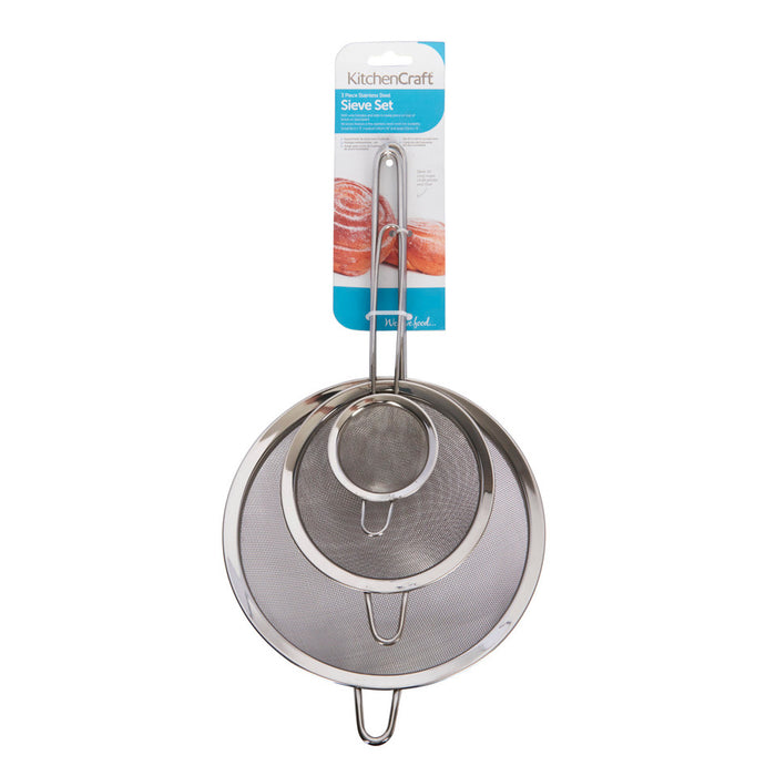 MasterClass Set of 3 Stainless Steel Fine Mesh Round Sieves