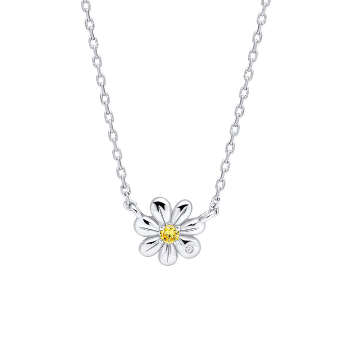 D For Diamond Daisy Necklace with Yellow CZ and Diamond