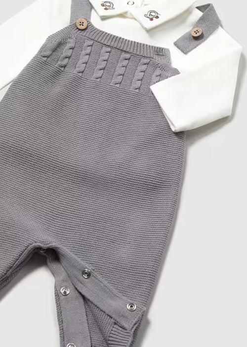 Mayoral Boys Knit Dungaree Set In Ash