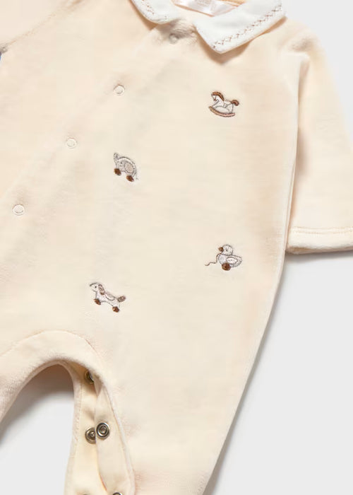 Mayoral Boys Velour Onesie In Pottery