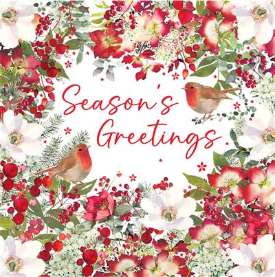 Nigel Quiney 'Red Christmas Floral Border' Christmas Card Boxed Set