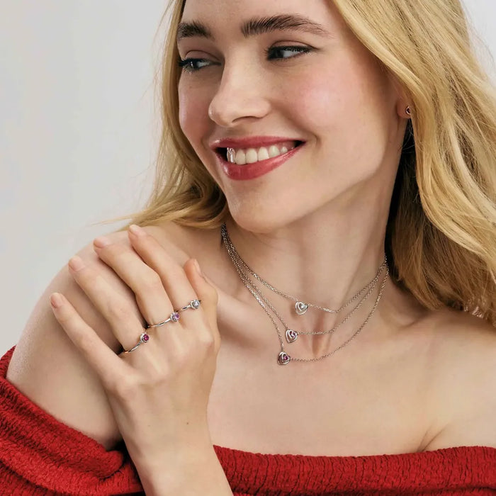 Nomination Cosmic Love Heart Red Withe Stone Silver Necklace