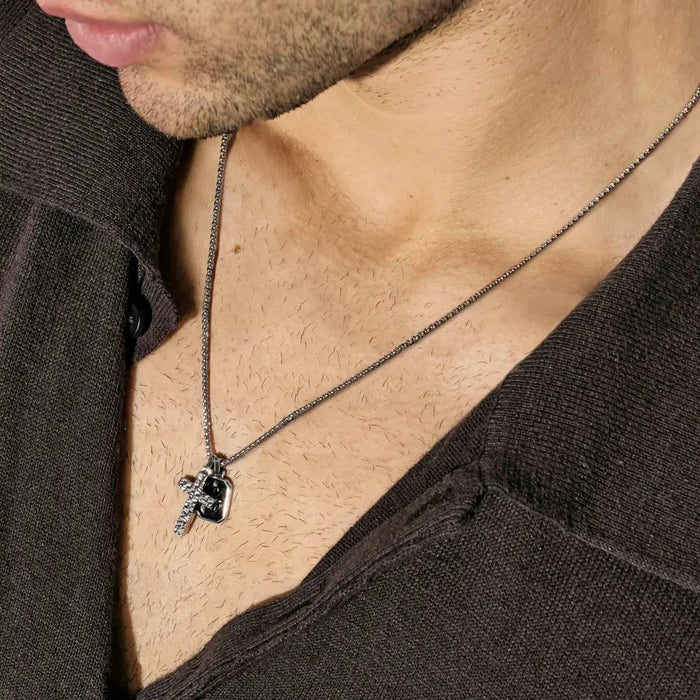 Nomination Bold Steel Cubic Zirconia Cross In Silver Necklace