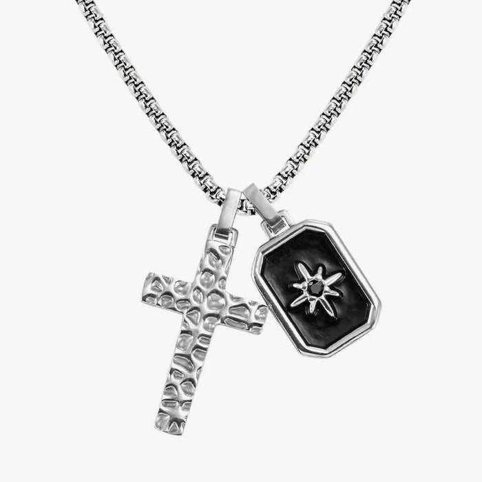 Nomination Bold Steel Cubic Zirconia Cross In Silver Necklace