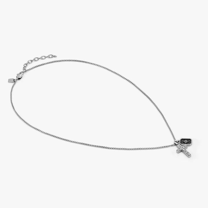 Nomination Bold Steel Cubic Zirconia Cross In Silver Necklace