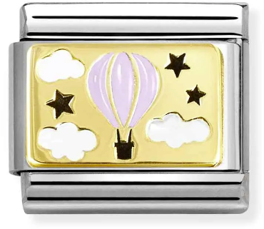 Nomination Classic Gold Plates Pink Hot Air Balloon Charm