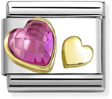 Nomination Classic Gold Faceted Dark Pink Hearts Stone Charm