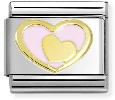 Nomination Classic Gold Love Pink And Gold Hearts Charm