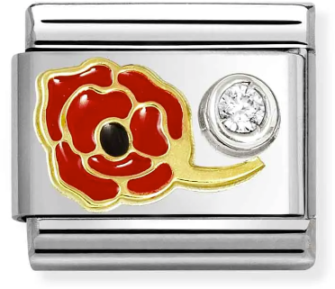 Nomination Classic Gold Symbols Red Poppy With White Stone Charm