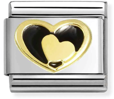 Nomination Classic Gold Love Black And Gold Hearts Charm