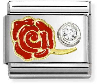 Nomination Classic Gold Symbols Red Rose With White Stone Charm
