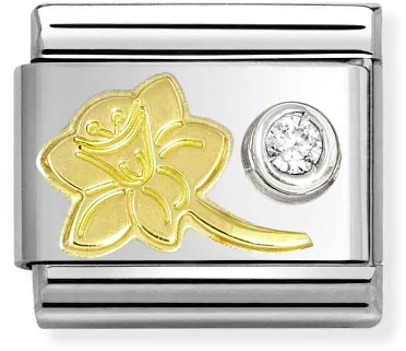 Nomination Classic Gold Symbols Daffodil With White Stone Charm