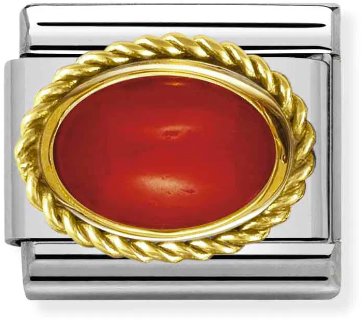 Nomination Classic Gold Oval Hard Stones Red Coral Charm