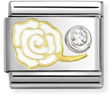 Nomination Classic Gold Symbols White Rose With White Stone Charm