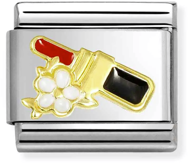 Nomination Classic Gold Symbols Lipstick Red With Flower Charm