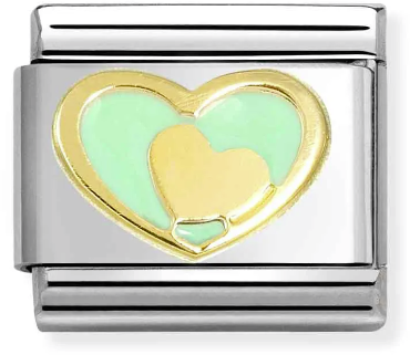 Nomination Classic Gold Love Green And Gold Hearts Charm