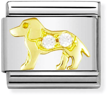 Nomination Classic Gold Animals White Stone Dog Charm