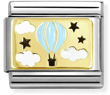 Nomination Classic Gold Plates Blue Hot Air Balloon Charm