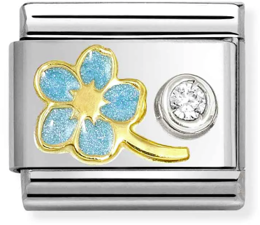 Nomination Classic Gold Symbols Blue Forget Me Not With White Stone Charm