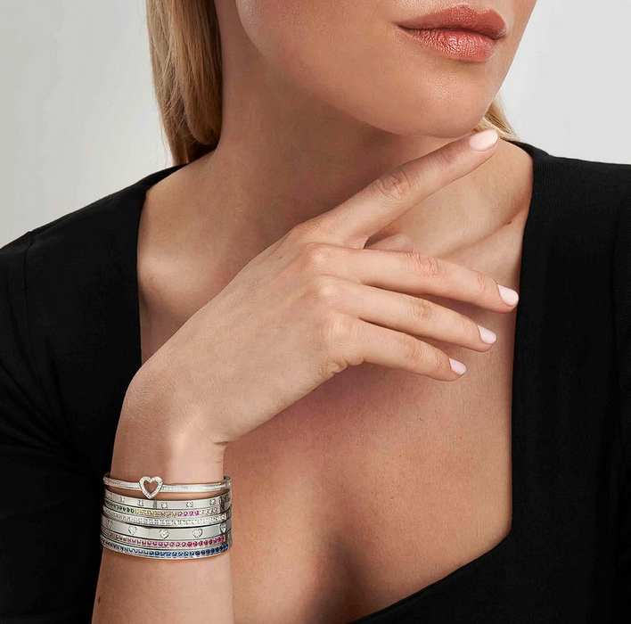Nomination Pretty Bangles Silver Pink Stone Hearts Rigid Bracelet