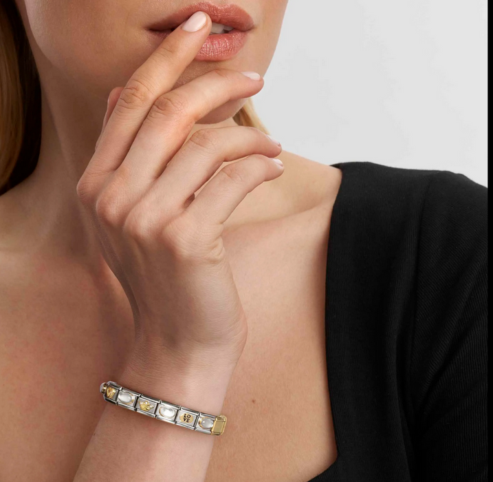 Nomination Classic Gold Classic Round Stones White Pearl Charm