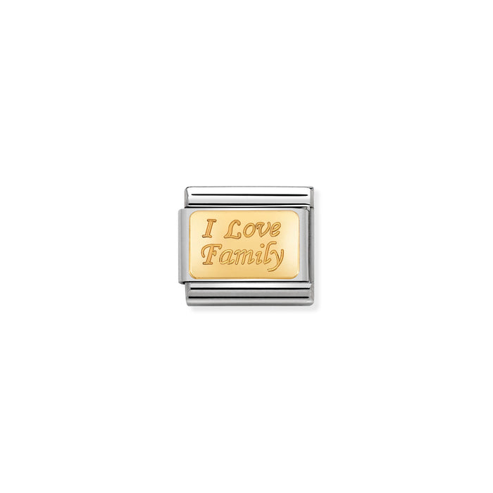 Nomination Classic Gold Engraved Signs I Love Family Charm