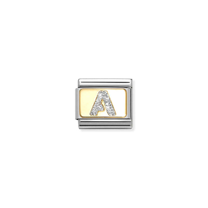 Nomination Classic Gold Glitter Letter A Silver Glitter Charm