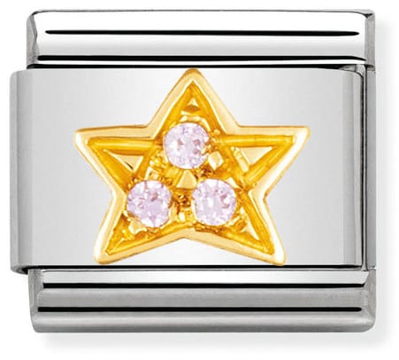 Nomination Classic Gold Sun & Moon Light Pink Stone Star Charm