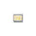 Silver and gold charm with 'DAD' on a white background