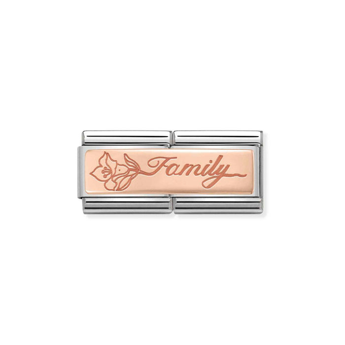 Nomination Classic Rose Gold Double Engraved Family With Flowers Charm