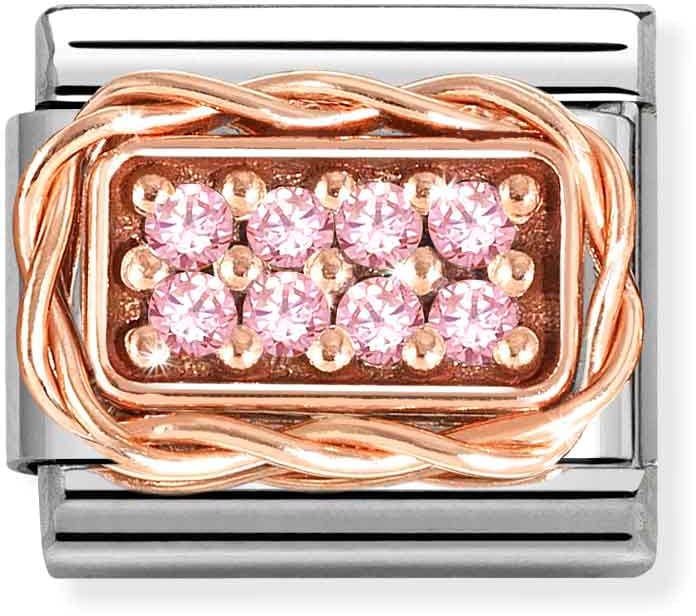Nomination Classic Rose Gold Pave Setting With Pink Cubic Zirconia Charm