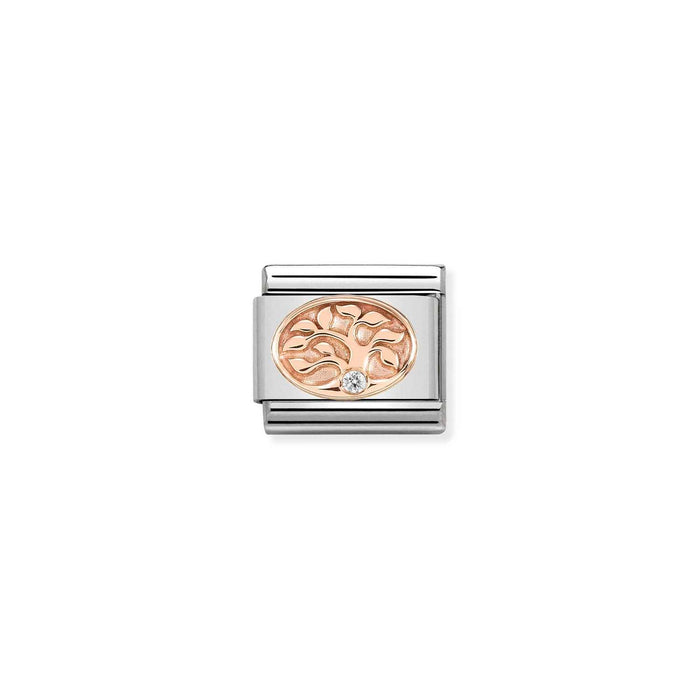 Nomination Classic Rose Gold Symbols Tree Of Life With White Stone Charm