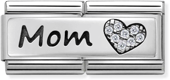 Nomination Classic Silver Double Symbols With Crystal Mom And Heart Charm