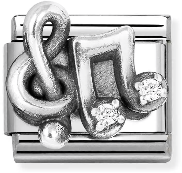 Nomination Classic Silver Symbols Treble Clef & Music Notes With White Crystal Charm