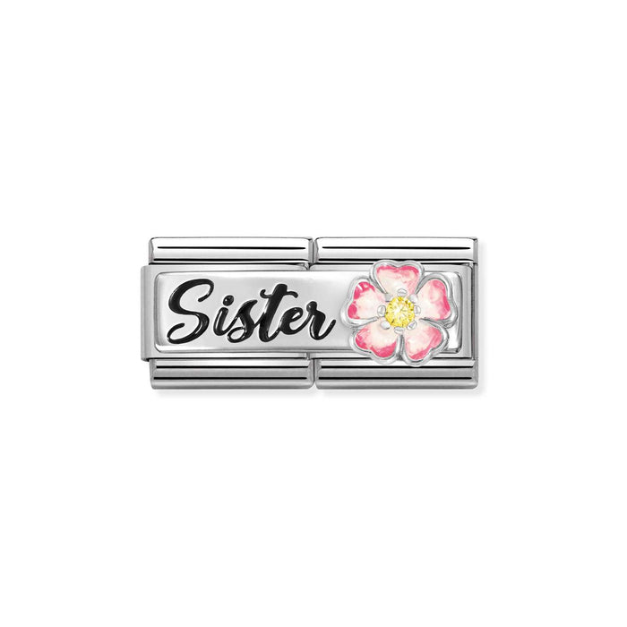 Nomination Classic Silver Double With Crystal Sister Pink Flower Charm