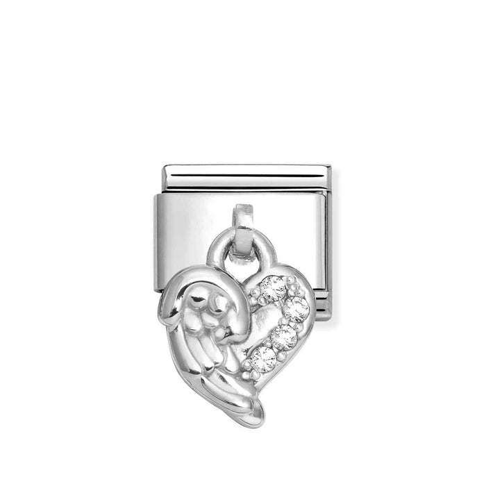 Nomination Classic Silver White Cubic Zirconia Angel Wings Drop Charm