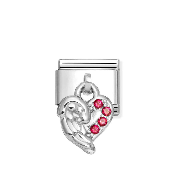 Nomination Classic Silver Red Cubic Zirconia Angel Wings Drop Charm