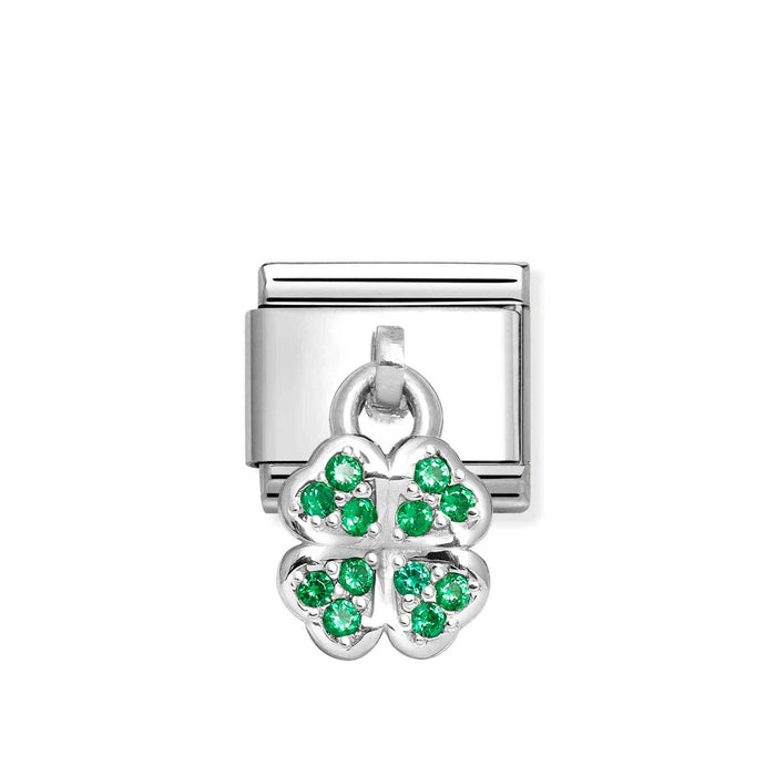 Nomination Classic Silver Green Cubic Zirconia Four Leaf Clover Drop Charm