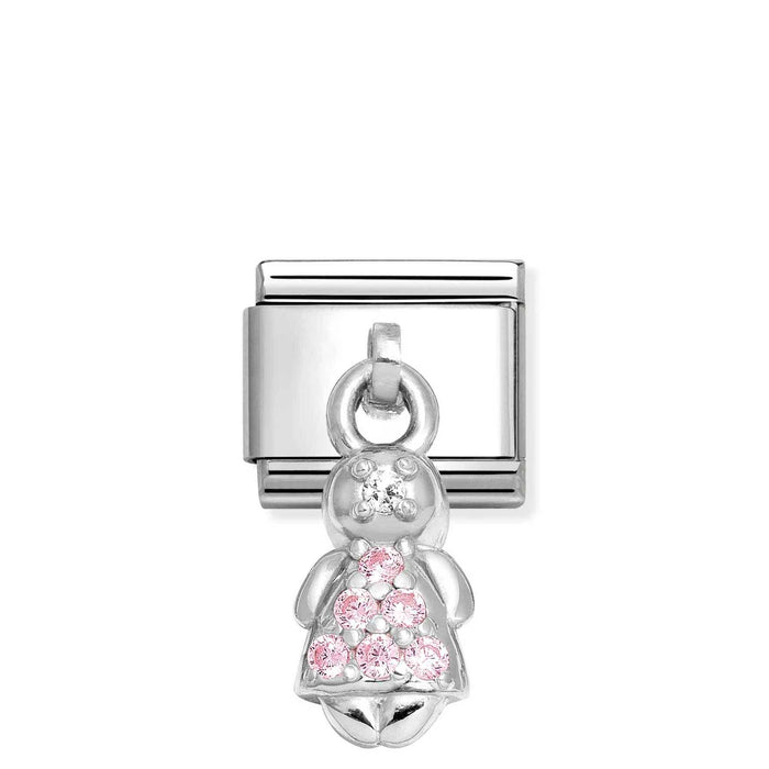 Nomination Classic Silver Pink Cubic Zirconia Girl Drop Charm