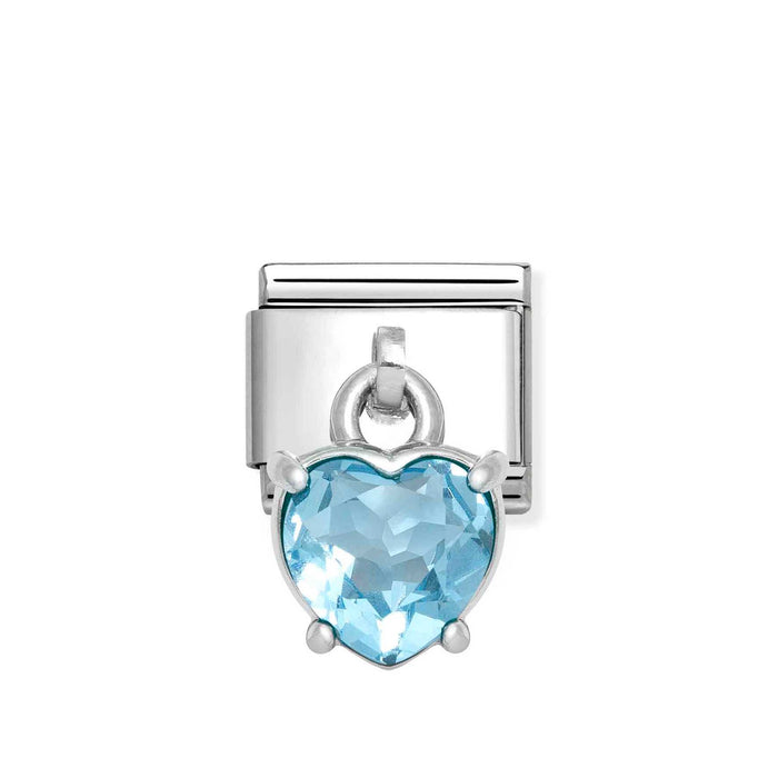 Nomination Classic Silver Light Blue Cubic Zirconia Heart Cut Drop Charm