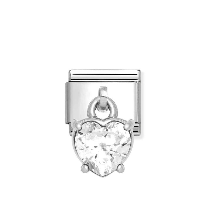 Nomination Classic Silver White Cubic Zirconia Heart Cut Drop Charm