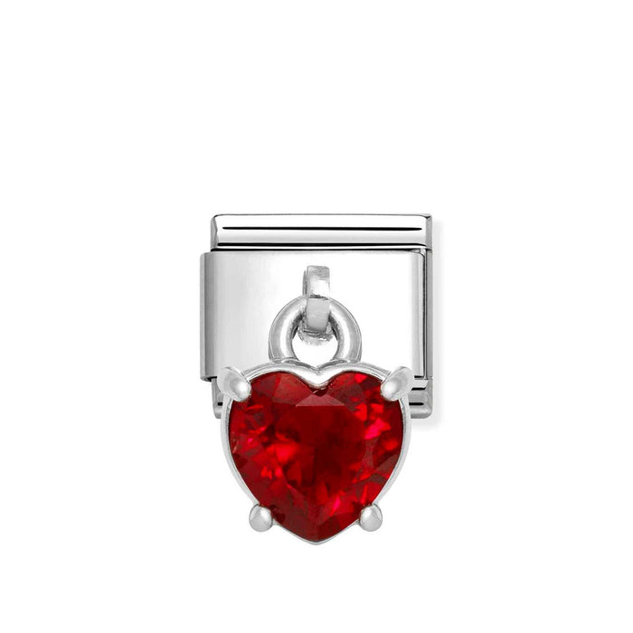 Nomination Classic Silver Red Cubic Zirconia Heart Cut Drop Charm